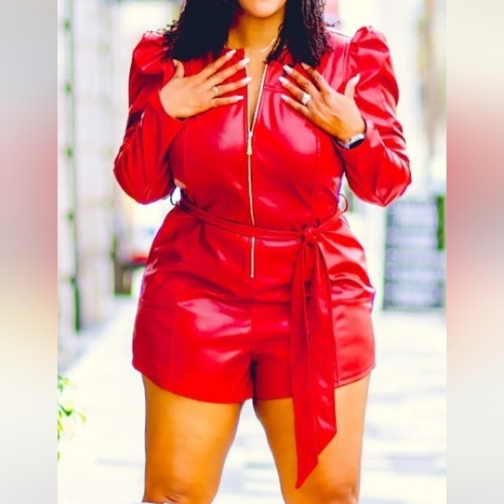 Red Faux Leather Romper